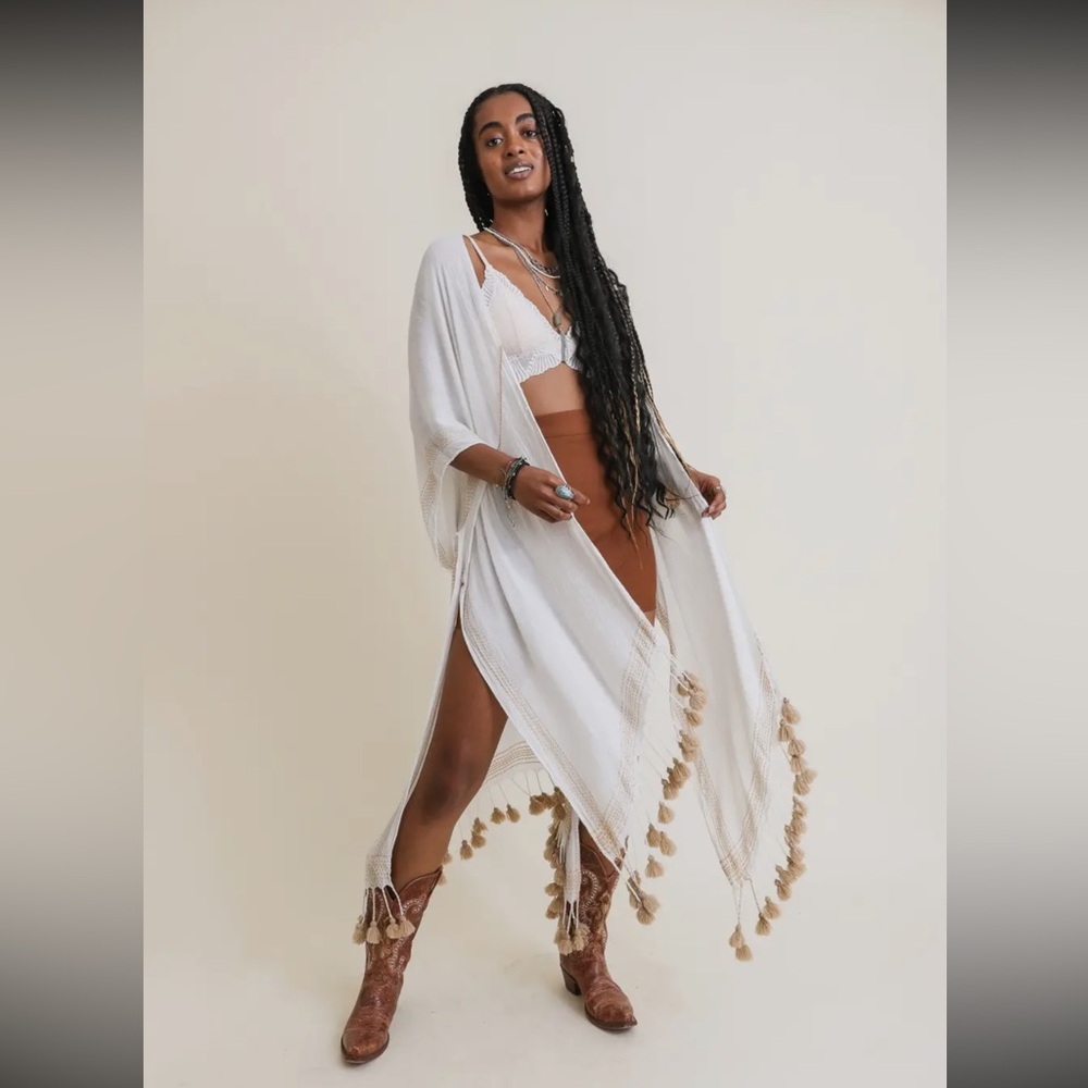 White Tassel Kimono Cover-Up - Picture 1 of 2